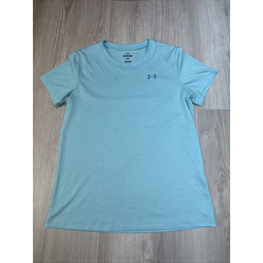 Under Armour Womens Tech Aqua Sky Blue Short Sleeve Sporty Athletic T-Shirt XS